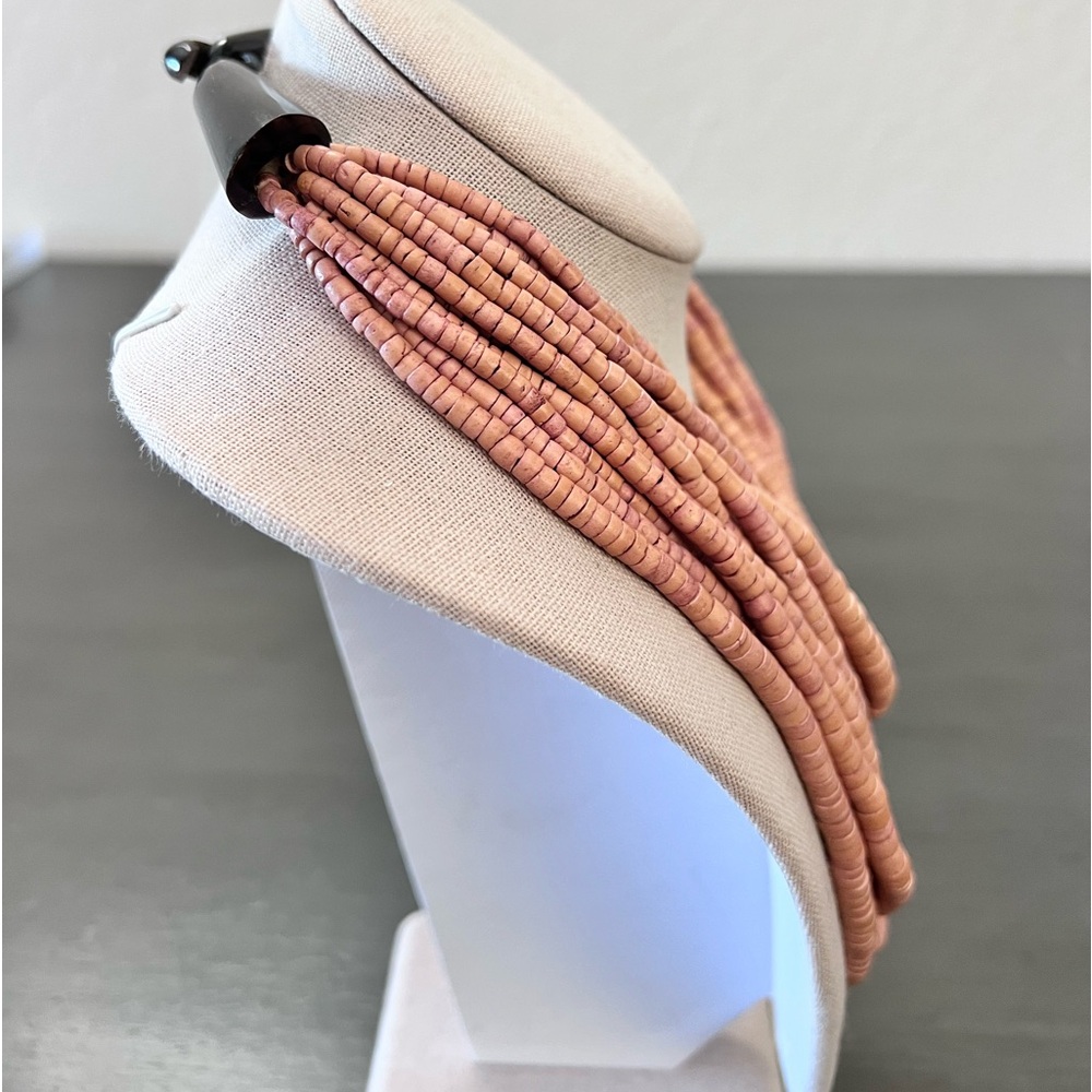 Seashell Shell Coral Hued Matte Finish 12 Strand 18" Necklace Made Philippines - Picture 3 of 7